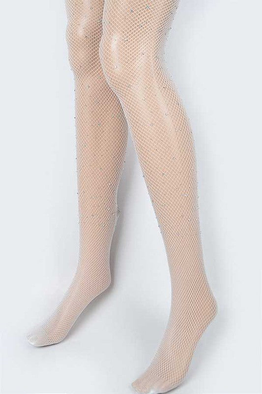 LA Jewelry Plaza Rhinestone Accent Fishnet Stockings in 7 Colors