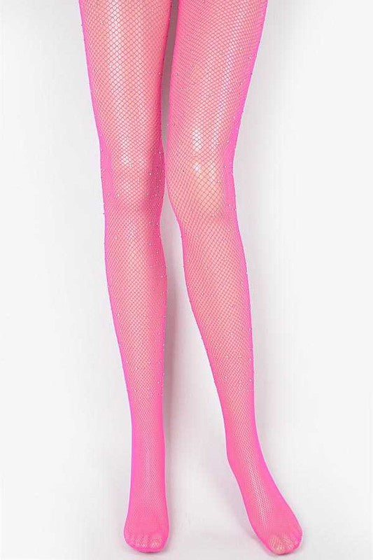 LA Jewelry Plaza Rhinestone Accent Fishnet Stockings in 7 Colors