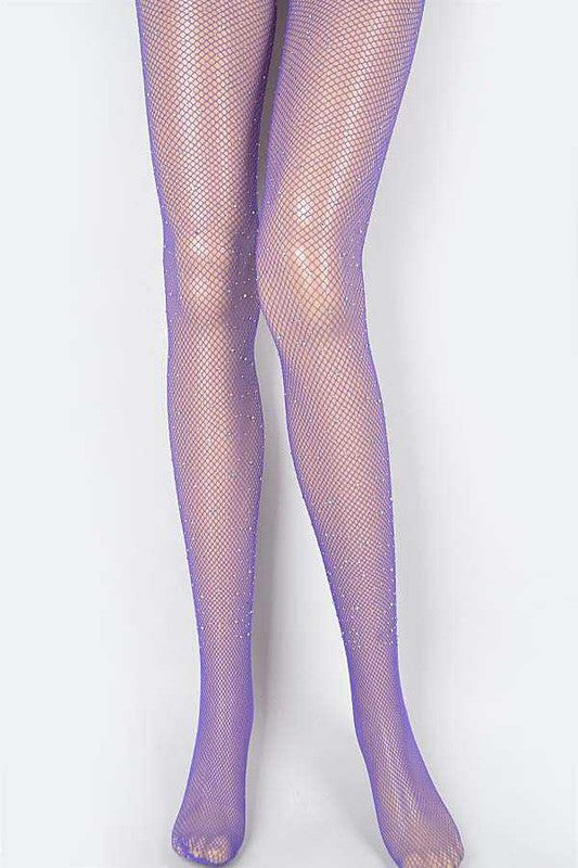 LA Jewelry Plaza Rhinestone Accent Fishnet Stockings in 7 Colors