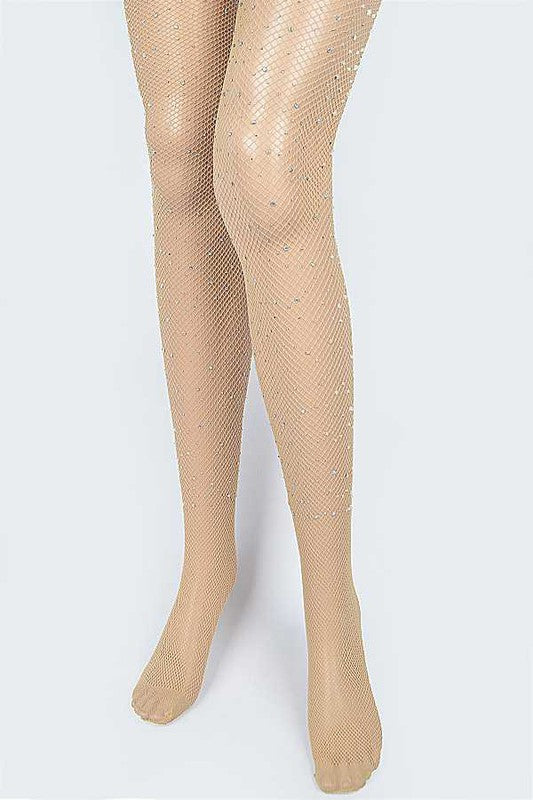 LA Jewelry Plaza Rhinestone Accent Fishnet Stockings in 7 Colors