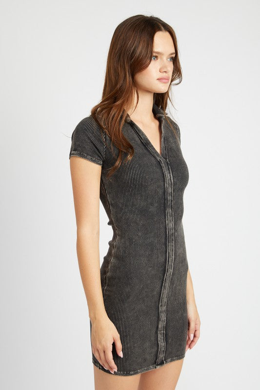 Emory Park Washed Ribbed V-Neck Mini Dress in Pink or Black