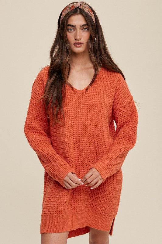 Slouchy V-neck Ribbed Knit Sweater