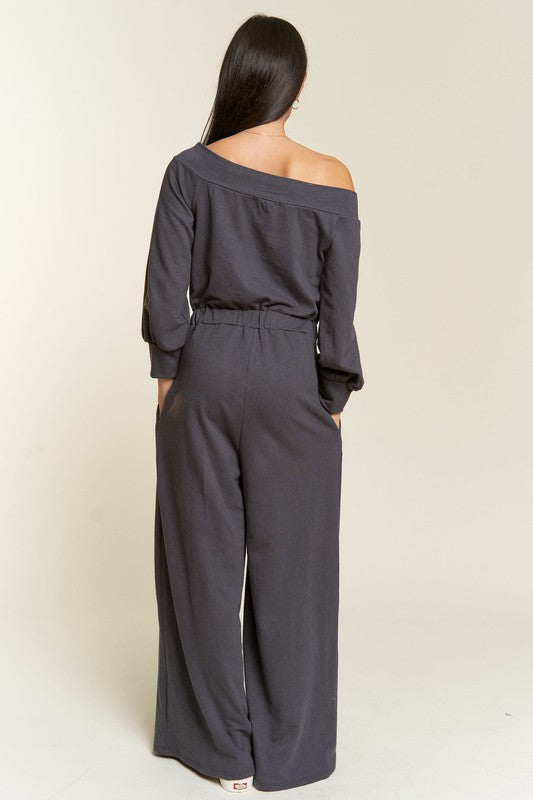 Jade by Jane One Shoulder Cotton Terry Knit Jumpsuit