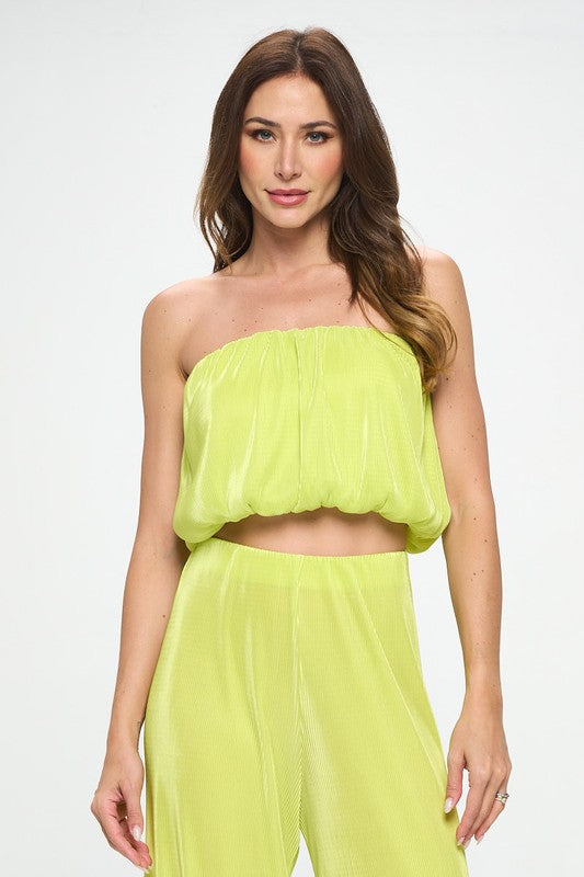 Renee C Vibrant Plisse Tube Crop Top