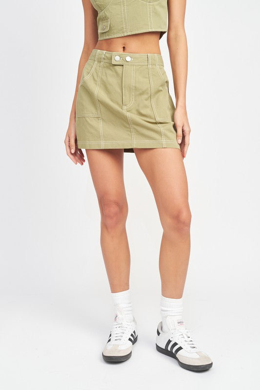 EMORY PARK CONTRAST STITCHING COTTON MINI SKIRT IN 2 COLORS