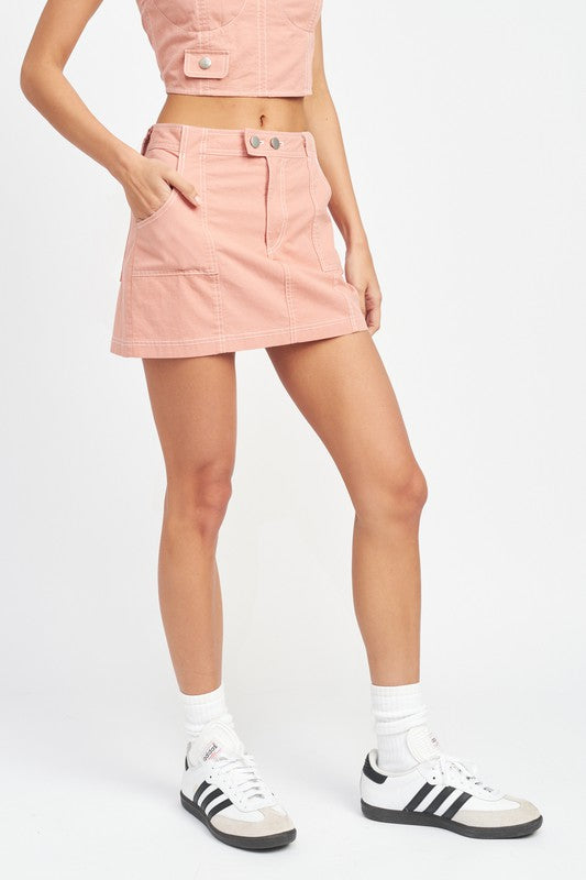 EMORY PARK CONTRAST STITCHING COTTON MINI SKIRT IN 2 COLORS