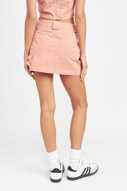 EMORY PARK CONTRAST STITCHING COTTON MINI SKIRT IN 2 COLORS