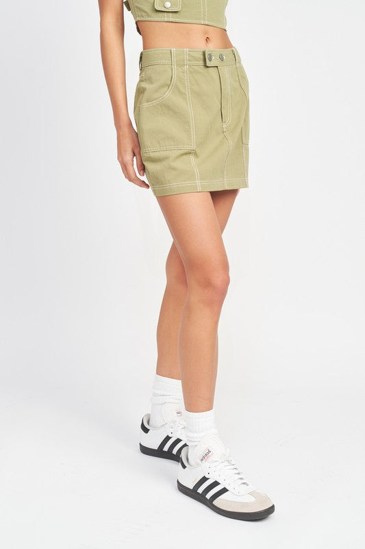 EMORY PARK CONTRAST STITCHING COTTON MINI SKIRT IN 2 COLORS