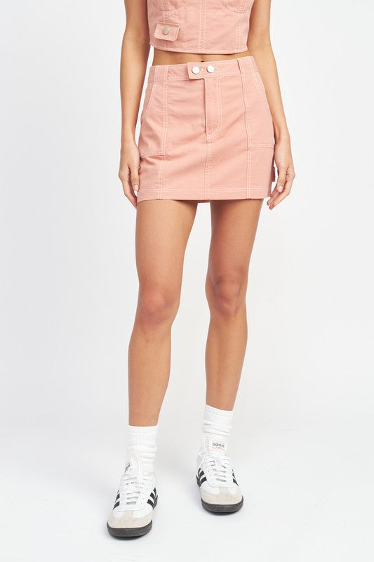 EMORY PARK CONTRAST STITCHING COTTON MINI SKIRT IN 2 COLORS