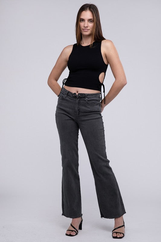 Zenana Color Washed Cotton Raw Hem Wide Leg Jeans in 6 Colors