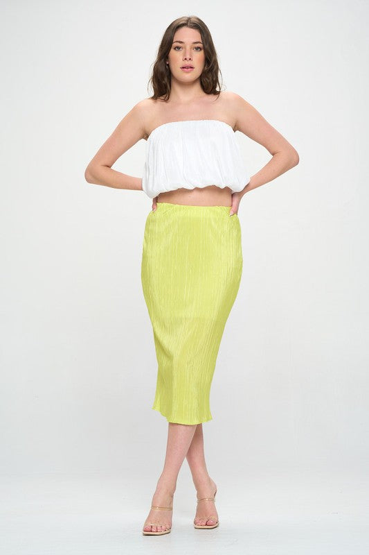 Renee C Plisse Midi Skirt with Elastic Waistband