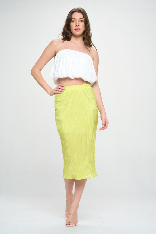 Renee C Vibrant Plisse Tube Crop Top in White