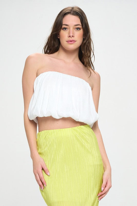 Renee C Vibrant Plisse Tube Crop Top in White