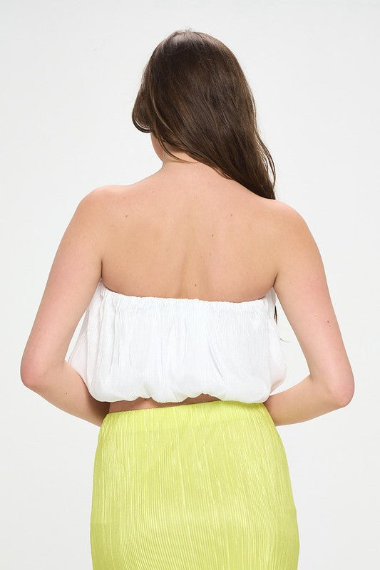 Renee C Vibrant Plisse Tube Crop Top in White