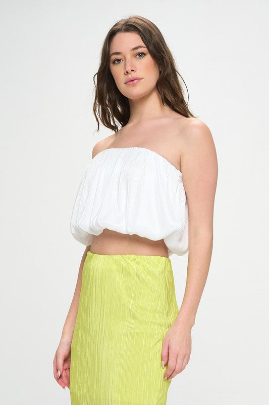 Renee C Vibrant Plisse Tube Crop Top in White