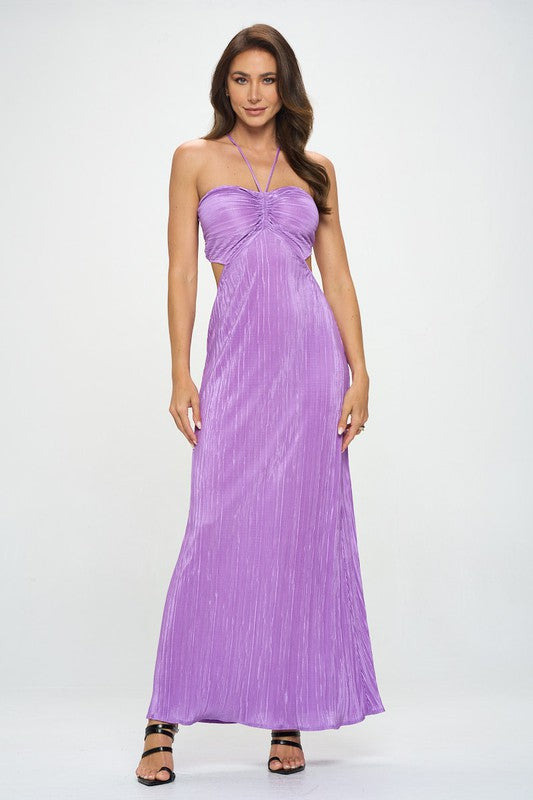 Renee C Plisse Cami Maxi Cutout Dress with Open Back in Neon Lavender