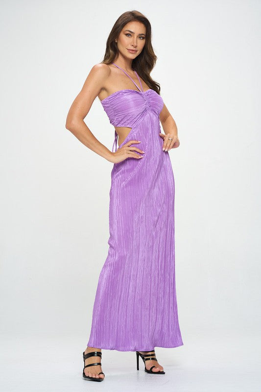 Renee C Plisse Cami Maxi Cutout Dress with Open Back in Neon Lavender