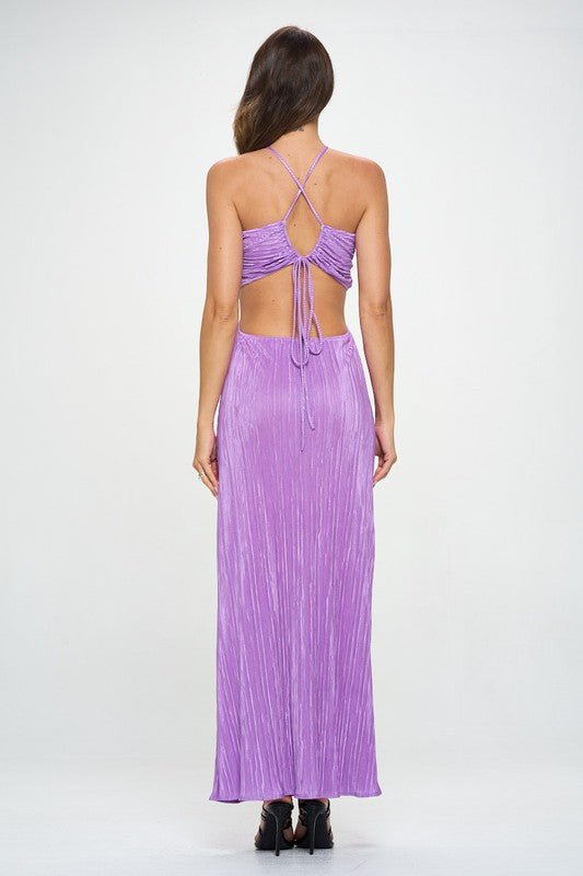 Renee C Plisse Cami Maxi Cutout Dress with Open Back in Neon Lavender