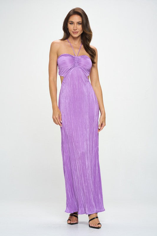 Renee C Plisse Cami Maxi Cutout Dress with Open Back in Neon Lavender