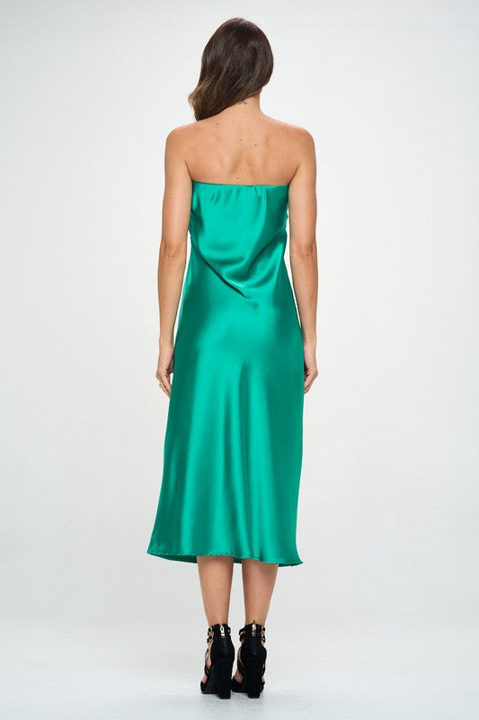 Renee C Silky Satin Tube Draped Dress