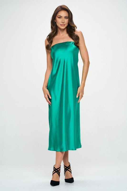 Renee C Silky Satin Tube Draped Dress