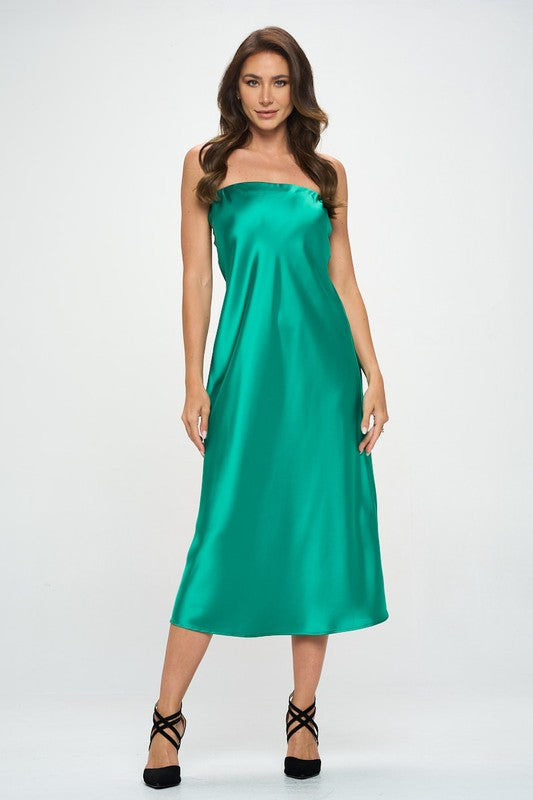 Renee C Silky Satin Tube Draped Dress