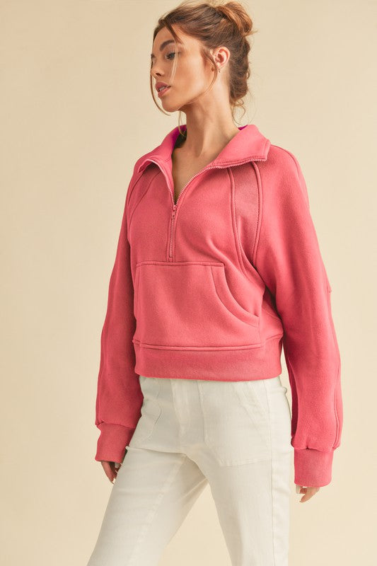 Aemi + Co Half Zip Funnel Neck Sweatshirt with Pockets in 18 Colors NWT