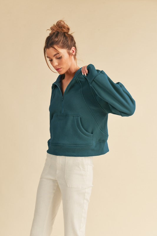 Aemi + Co Half Zip Funnel Neck Sweatshirt with Pockets in 18 Colors NWT