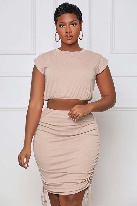 BY CLAUDE TWO PIECE SHORT SLEEVE CROP TOP AND MINI SKIRT SET