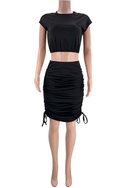 BY CLAUDE TWO PIECE SHORT SLEEVE CROP TOP AND MINI SKIRT SET