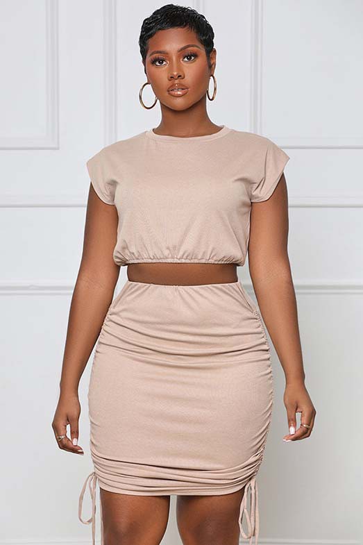 BY CLAUDE TWO PIECE SHORT SLEEVE CROP TOP AND MINI SKIRT SET