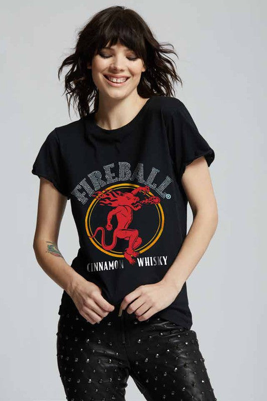 Recycled Karma "Fireball" Rhinestone Graphic Tee in Black