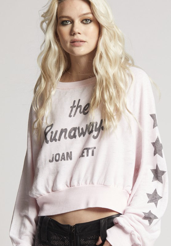 Recycled Karma "Joan Jett & The Runaways" Cropped Sweatshirt in Petal Pink