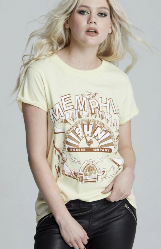 Recycled Karma "Sun Records X Elvis Presley Memphis" Distressed Hem Fitted Graphic Tee