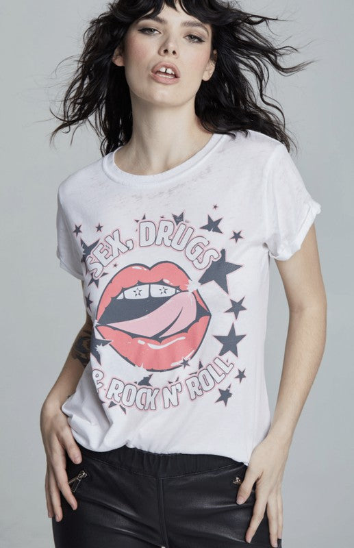 Recycled Karma "Rock 'N' Roll Lips" Distressed Graphic Tee