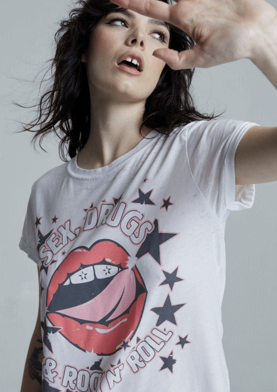 Recycled Karma "Rock 'N' Roll Lips" Distressed Graphic Tee