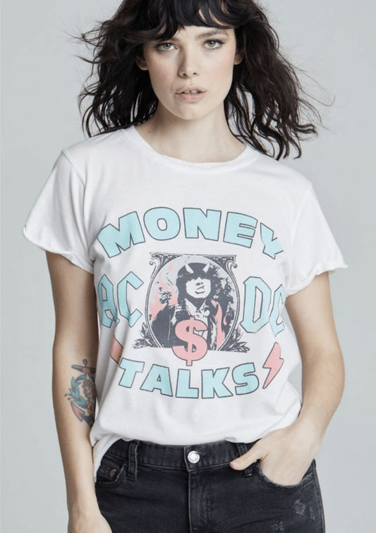 Instant Karma ACDC Money Talks Bolt Short Sleeve Graphic T-Shirt in White