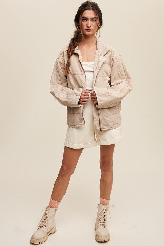 Listicle Quilted Cotton Denim Jacket