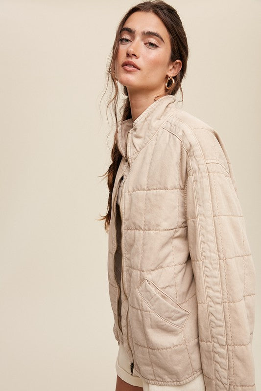 Listicle Quilted Cotton Denim Jacket