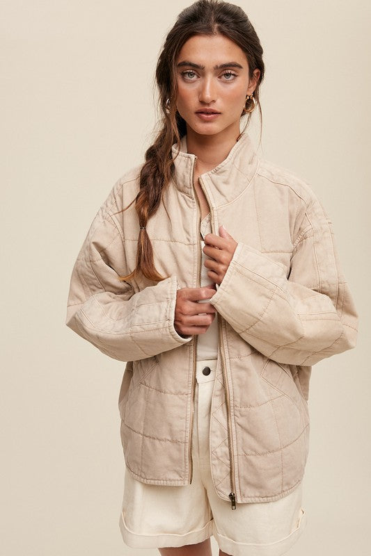 Listicle Quilted Cotton Denim Jacket