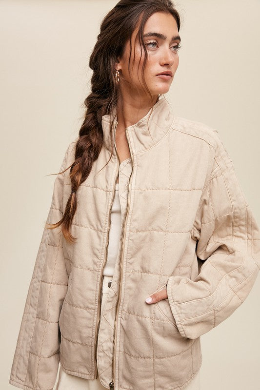 Listicle Quilted Cotton Denim Jacket