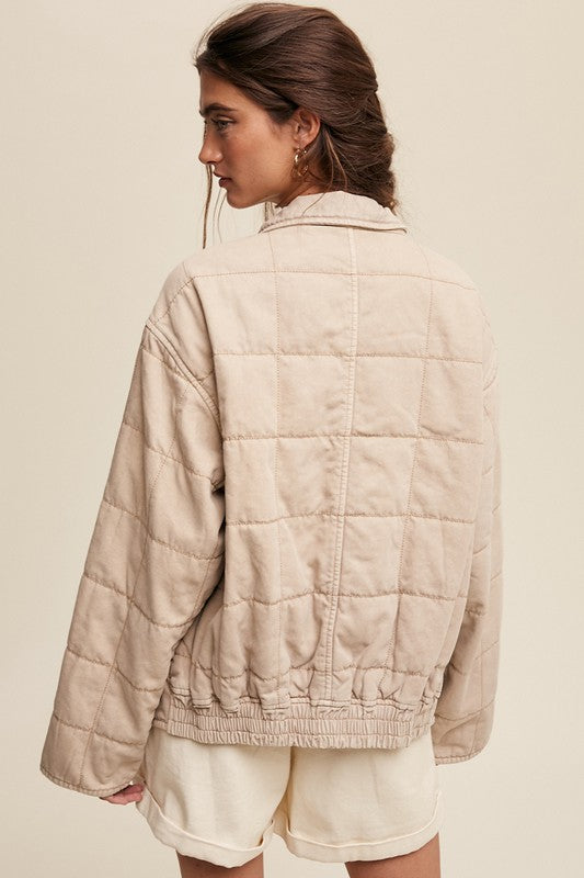 Listicle Quilted Cotton Denim Jacket