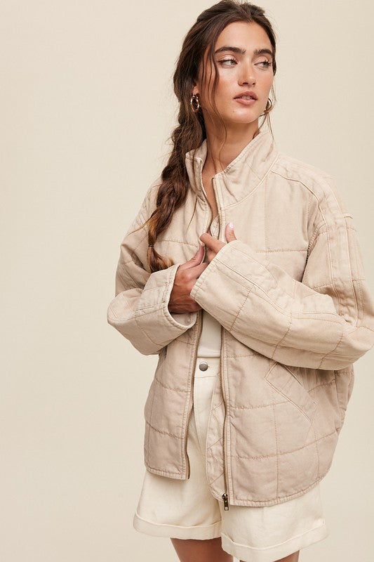 Listicle Quilted Cotton Denim Jacket