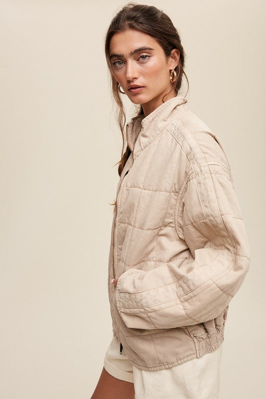 Listicle Quilted Cotton Denim Jacket