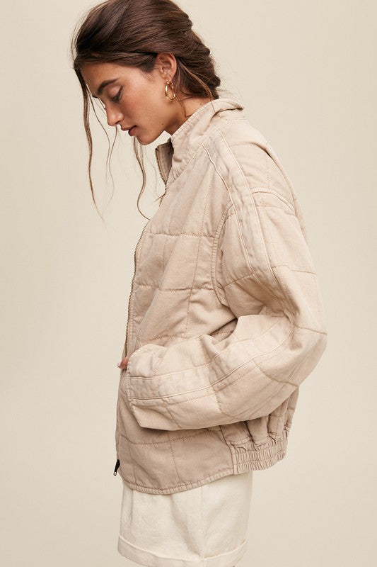 Listicle Quilted Cotton Denim Jacket