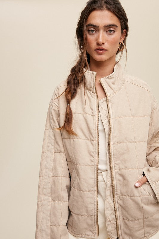 Listicle Quilted Cotton Denim Jacket