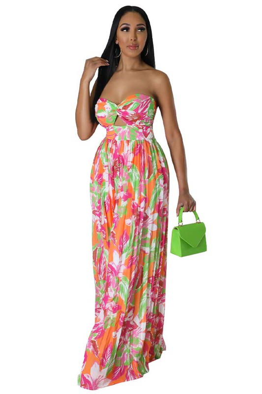 BY CLAUDE STRAPLESS FLORAL JUMPSUIT