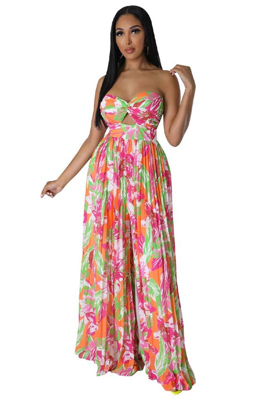 BY CLAUDE STRAPLESS FLORAL JUMPSUIT