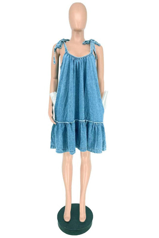 BY CLAUDE GAUZE TIERED TIE SHOULDER MINI DRESSIN 2 COLORS