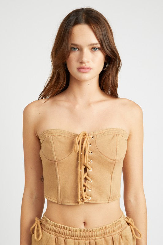 EMORY PARK COTTON FRENCH TERRY STRAPLESS BUSTIER TOP